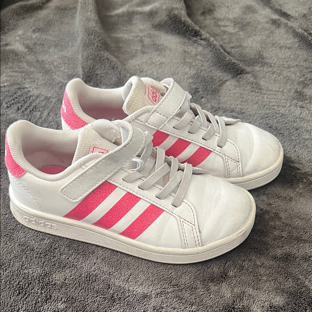 Adidas Kids' White and Pink Striped Sneakers